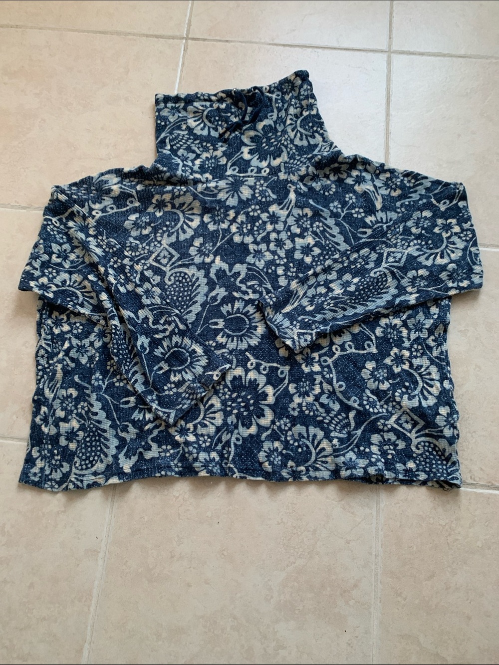 Chaps Navy and Cream Floral Knit Pullover